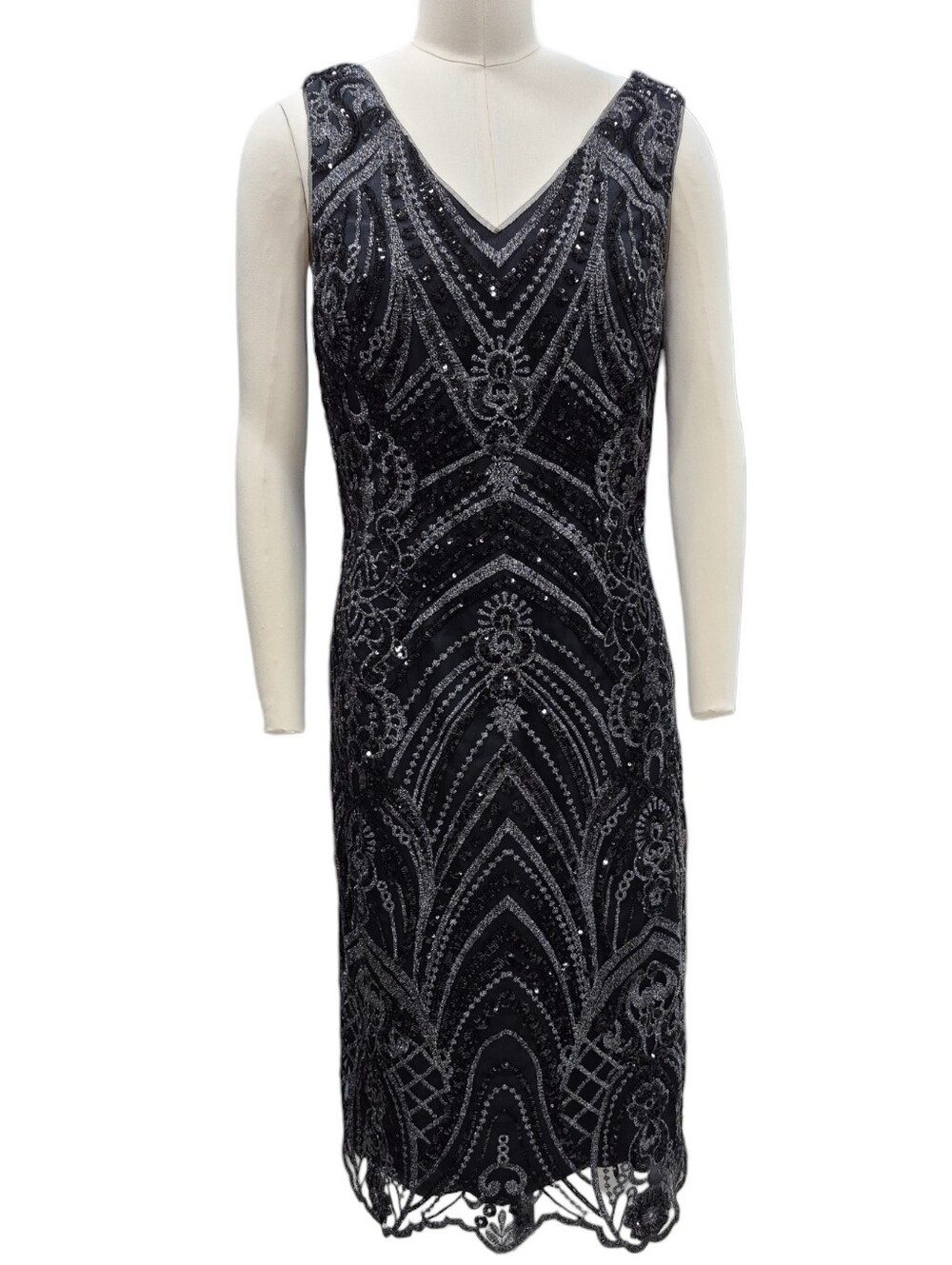 JJ's House formal dress women's 12 black sequined mesh sleeveless fully lined
